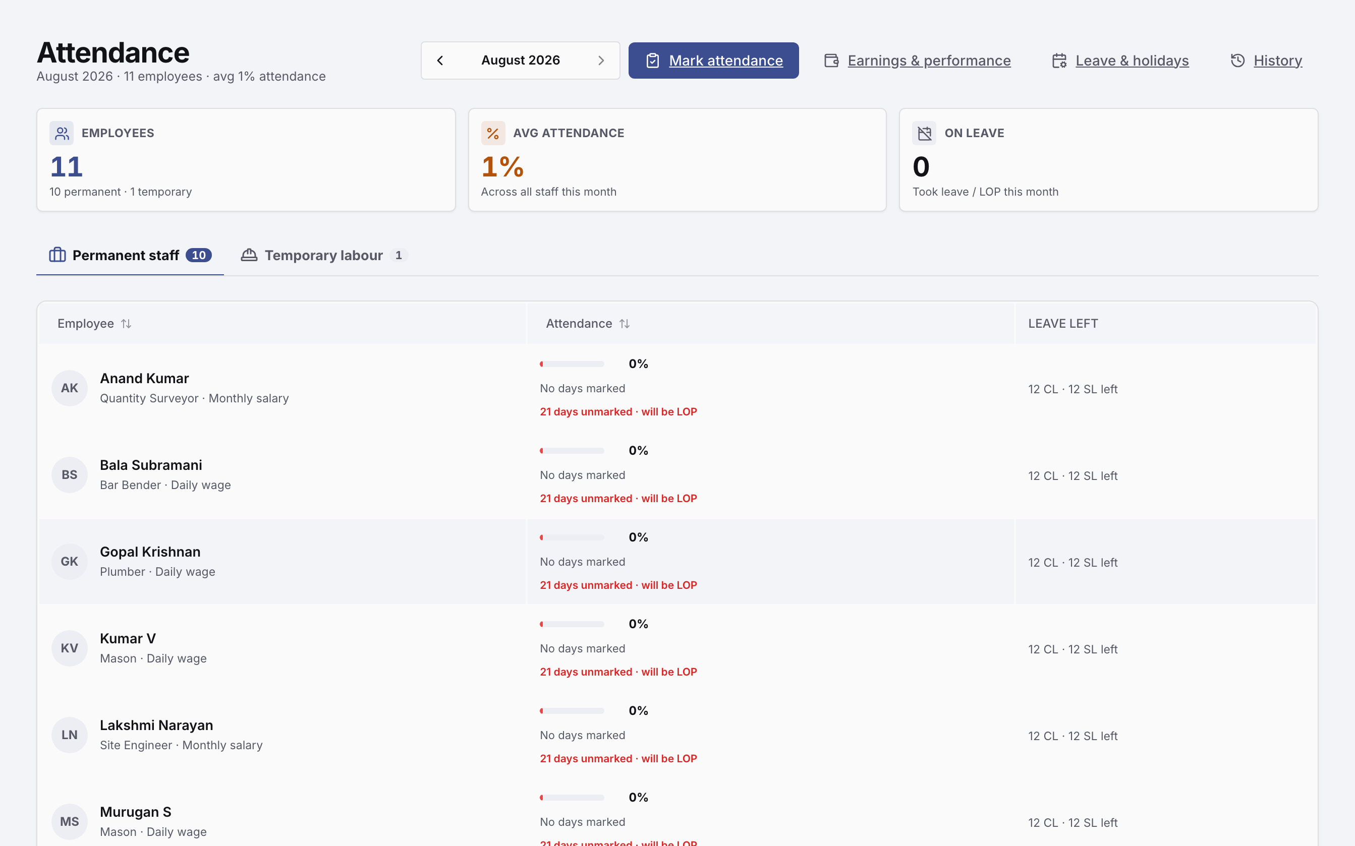 Attendance — the daily muster